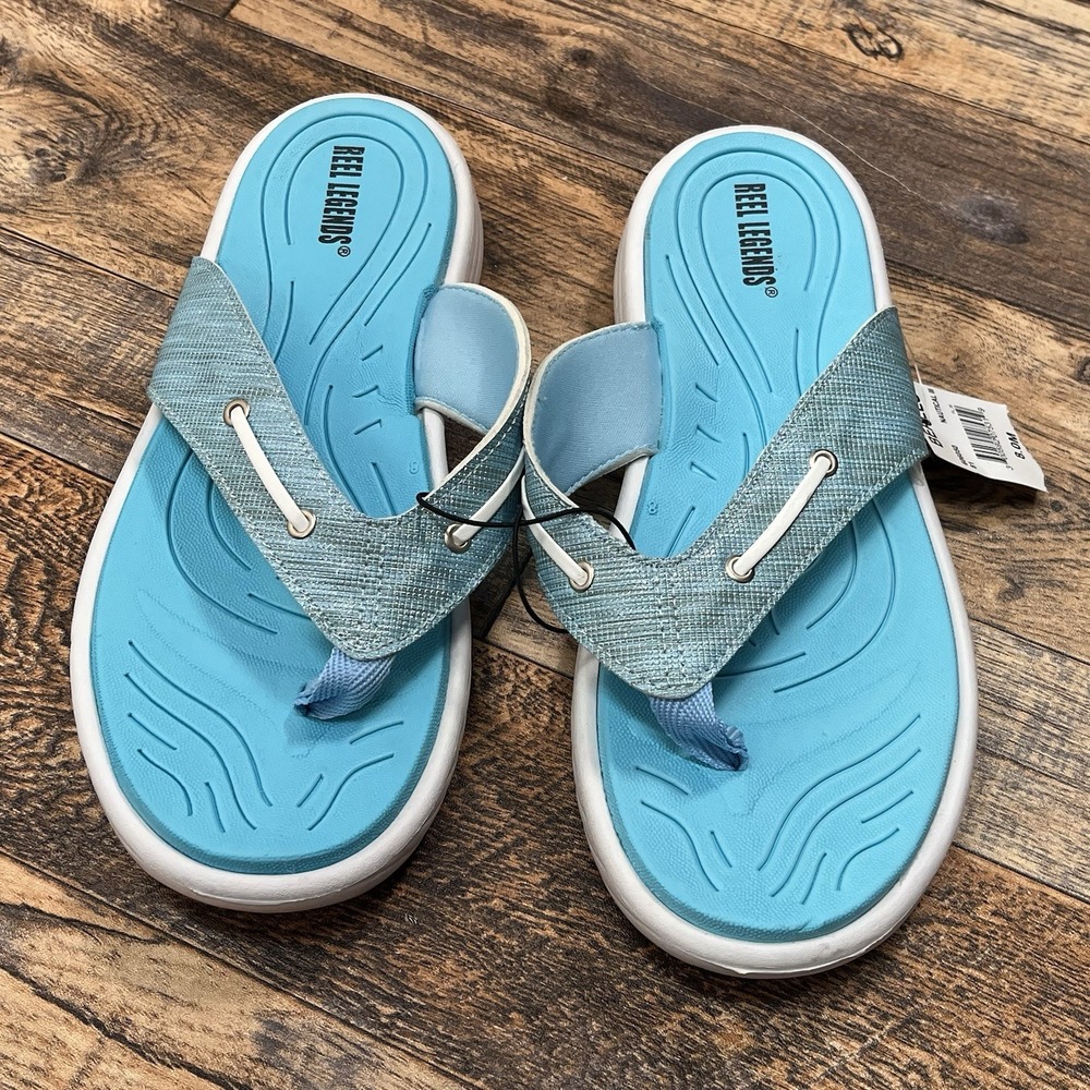 Reel Legends Flip Flops Womens 8 Blue Coastal Summer Boat NEW